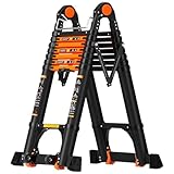 Escalera telescópica Escalera telescópica de Aluminio Tipo A, 2 en 1, con Barra de Equilibrio y Ruedas, Ideal for el hogar y el Exterior. Plegables(2.3m)