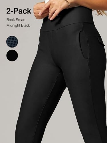 Conceited 2-Pack Stretch Slacks for Women - Wear to Work - Slim Leg Dress Pants with Pockets - Book Smart, Black - (Medium)4