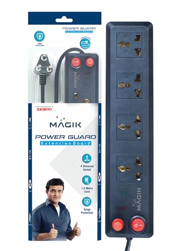 Image of Magik Power Guard Extension Board - 4 Universal Socket | 1.5 m Heavy-Duty Cord | Master Switch & Indicator | Surge Protection | Extension Box for Home & Office