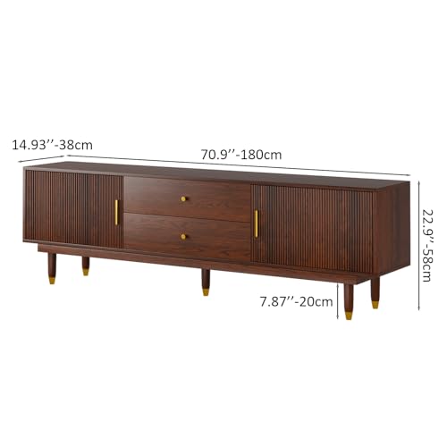 Mid Century Modern TV Stand for 75 inch TV, 70.9" Walnut TV Console with 2 Storage Cabinet & 2 Drawers, Entertainment Center, Media Console for Living Room/Bedroom - Image 3