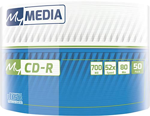MyMedia CD-R 700 MB, 50er Pack Spindel, CD Rohlinge Labelling, 52-fache Brenngeschwindigkeit mit Langer Lebensdauer, Leere CDs beschreibbar, Audio CD Rohling, CD 50er Spindel