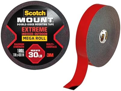 Scotch Mount Extreme Tape Mega Roll 1 in x 400 in. (25.4mm x 10.16m), 1 roll/pack | 1.5 m Holds up 13.6 kg | Black color | Higher Adhesion | Multi-Surface | No Tools | Double Sided Adhesive Tape