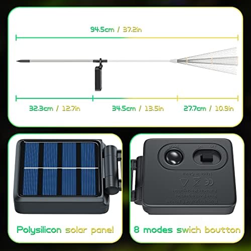EMOIEMO Solar Firework Lights Garden, 2 PCS 125 LED Decorative Starburst Lights 8 Lighting Modes Waterproof Solar Garden Stake Lights,Outdoor Garden Pathway Lights for Garden, Patio, Yard, Flowerbed