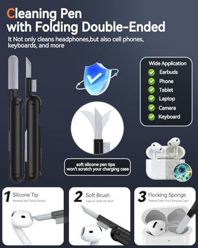 Image of Dual Safety Lock for AirPods 4 Case 2024, Compatible with MagSafe - Designed with Automatic Switch and Phone Stand, Includes a Cleaner & Keychain - Rugged Tough Hard Shell for Apple AirPods 4