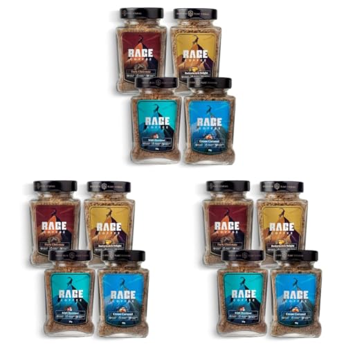 Image of Rage Coffee Pack of 12 Flavours - Irish Hazelnut, Dark Chocolate, Creme Caramel, Butterscotch Delight 50 Gms Each (Pack of 12)