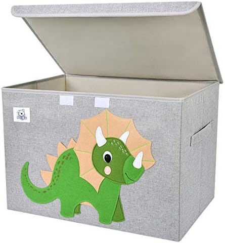 CLCROBD Foldable Large Kids Toy Chest with Flip-Top Lid, Collapsible Fabric Animal Toy Storage Organizer/Bin/Box/Basket/Trunk for Toddler, Children and Baby Nursery (Triceratops)