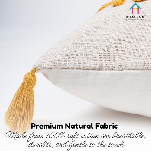 Image of HOMADORN 100% Cotton Text Pattern Handtufted /Embroided Decorative Cushion Cover (12X20 Inches) (1, Morning)