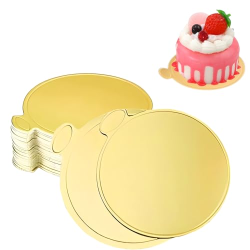 100 Stück Cakeboard Rund,8cm Kuchenbretter Karton,Cake Board, Mini Mousse Kuchen Bord, Gold Kuchenplatten,Cupcake Dessert-Anzeigeteller,Dessert Displays Tablett,Für Geburtstag,Hochzeit,Party (Gold)