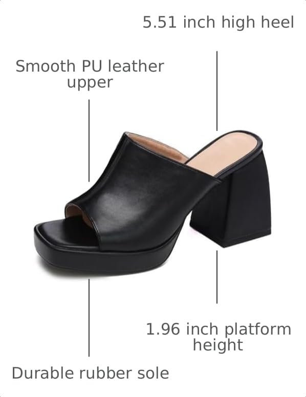 Image of Coutgo Womens Chunky Platform Sandals Slip On Square Toe High Heel Sexy Mules
