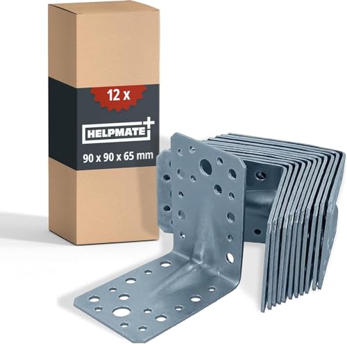 HELPMATE – 12 équerre metal connecteurs d'angle à rainures – 90x90x65 mm – Connecteur bois électro-galvanisé & passivé bleu – Équerre fixation perforée