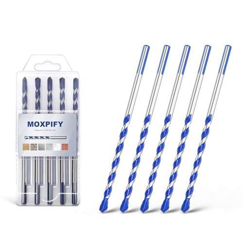 MOXPIFY 5pcs 7mm Masonry Drill Bit 150mm Extra Long, Tungsten Carbide Tip Concrete Drill Bits for Brick Wall Tile Porcelain (7mm x 150mm x 5, Tri. Shank)