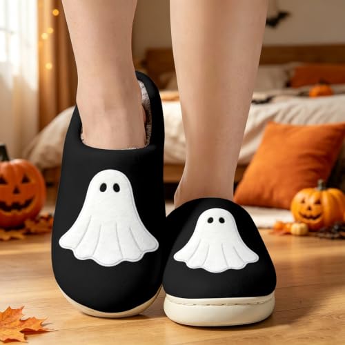 Women Slippers Halloween Cute Ghost Slip On Indoor Cozy Fuzzy House Shoes - image 6