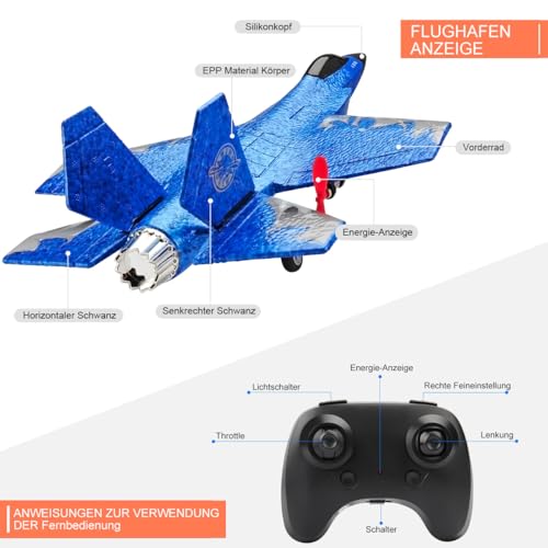 Fremego RC Plane,2.4Ghz 2 Channel F-35 Remote Controlled Airplane Fighter Plane Toy Model with Xpilot Gyroscope System for Beginners Kids Adults (Blue) - Image 8