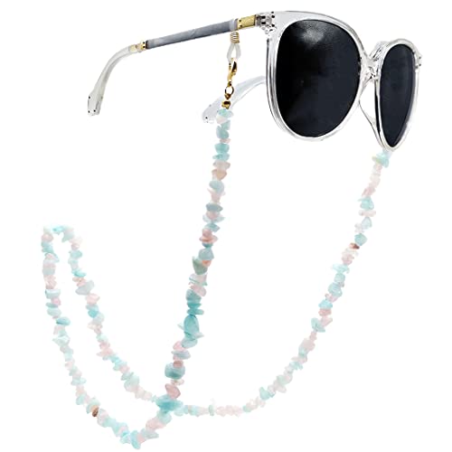 Eyeglass Chain Eye Glasses Holders Around Neck Stylish Chip Stone Beaded Glasses Chains For Women Face Mask Eyeglasses Holder Necklaces Lanyard Strap (Pink & Blue Jade) #TOP9