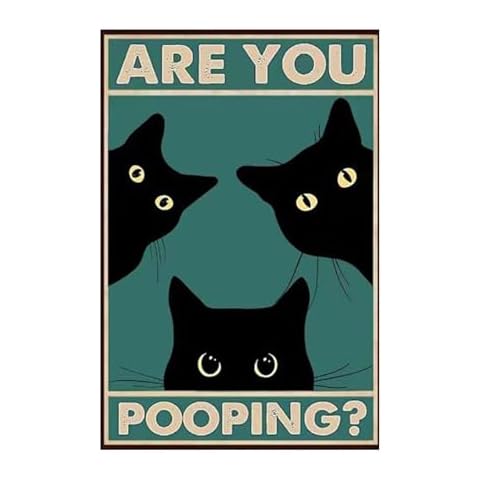 Funny Black Cat Metal Tin Sign Are You Pooping Wall Decor Sign for Bathroom 8x12 Inch. Cover