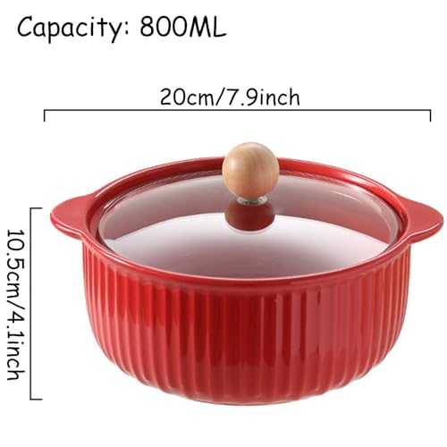 Hgjgwqh Ceramic Soup Tureen with Lid, Large Capacity Porcelain Soup Bowl 800ML Round Double-Ear Covered Tureen Classic Serving Bowl for Soups for Restaurant Home Kitchen Decoration,Pink