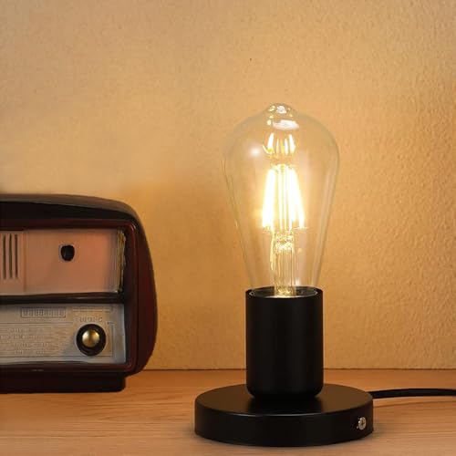 Jacqings Polished Metal Desktop Lamp Base E26 E27 Screw Light Bulb Night Light Base Lamp Replacement, 6 Feet Cord Extension On/Off Switch,Small Replacement Screw Ceiling Bulb Hold. (Black)