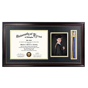 GraduationMall 11×22 Mahogany Diploma Frame with Tassel Holder and Picture for 8.5×11 Certificate 5×7 Photo,Real Glass…