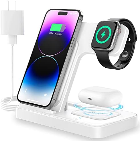 Charging Station, Wireless Charger Stand 3 in 1, Fast Wireless Charging Station for iPhone 14/13/12/11/Pro/Max/Plus/XS/XR/X/8, Apple Watch 8/7/6/5/4/3/2/SE & AirPod