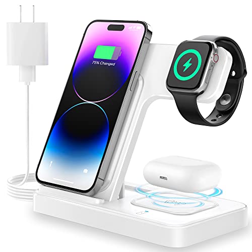 Charging Station, Wireless Charger Stand 3 in 1, Fast Wireless Charging Station for iPhone 14/13/12/11/Pro/Max/Plus/XS/XR/X/8, Apple Watch 8/7/6/5/4/3/2/SE & AirPods