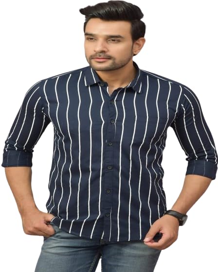 Image of Regular Fit Striped Lining Cotton Full Sleeve Casual Shirts for Men /Long Sleeves Cotton Striped, Cotton Shirt Crafted with Regular Sleeve, Comfort Fit & High-Performance for Everyday Wear