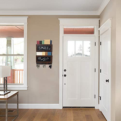 Pag 2-Slot Wall Mount Mail Organizer Hanging Wood Letter Sorter Paper Holder Rack With Chalkboard And 3 Double Key Hooks For Office, Brown #TOP5