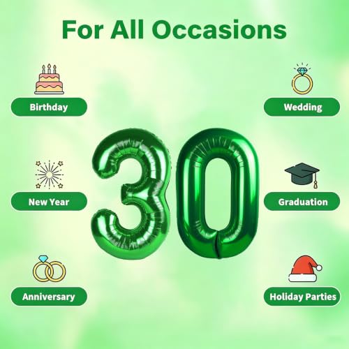 Image of Number Balloons Green Party Balloon - Giant Number 30 Balloon, 40 Inch Large Balloon for St. Patrick's Day Games Theme Birthday Decoration, Girls Boys Party Supplies