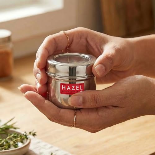 Image of HAZEL Stainless Steel Transparent Lid Containers 150ml | Versatile Storage Jars with See-Through Top | Nesting Kitchen Canisters for Spices, Snacks & Grains