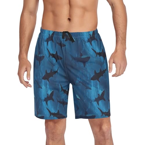 Mens Pajama Shorts Deep Sea Sharks Sleep Shorts Men Pajama Bottoms With Pockets Drawstring Lounge S