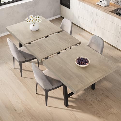 Image of GarveeHome 63-83 inch Extendable Dining Table, Industrial Rectangular Dining Room Table for 6-8 People, Expandable Kitchen Table with Heavy Duty Metal Frame for Dining Room, Kitchen & Parties, Grey