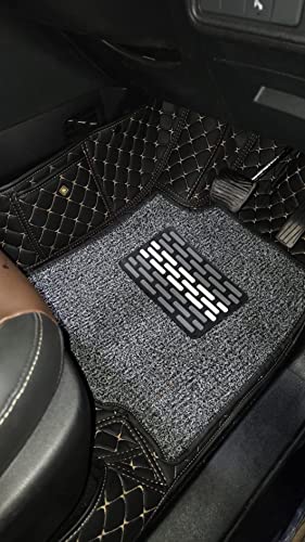 Image of KA10 7D Car Floor Mat for XUV700 (7 Seater) | Custom Fitted | Premium PU Leather | 100% Waterproof, Zero-Dust, Shield Your Car Floor | Full Set with Grass | (Black with Black)