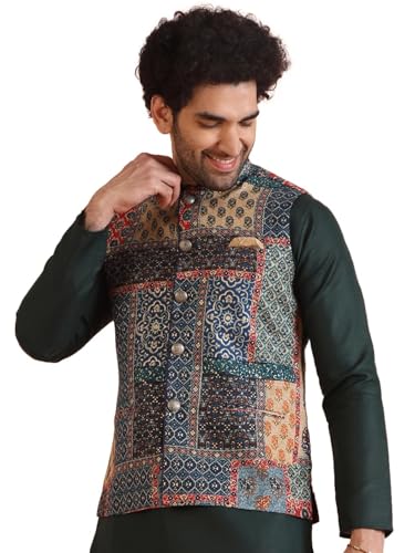 Image of KISAH Men's Jacket - Printed Cotton Blend - Indian Wedding Outfit for Men - Ideal for Weddings and Festivals