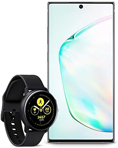 قیمت و خرید Samsung Galaxy Note 10 Plus Factory Unlocked Cell Phone همراه  با 256 گیگابایت (ضمانت نامه ایالات متحده) ، Aura Glow (نقره ای) Note10 با  Galaxy Watch Active (40 میلی