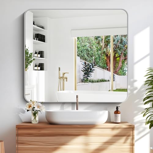 Image of DESBING 40 inch x 36 inchBathroom Mirror, Silver Wall Mirror with Metal Frame, Decorative Rectangular Vanity Mirror for Bedroom Bathroom Living Room Entryway (Horizontal /Vertical)