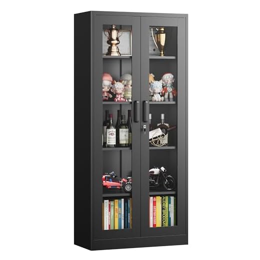PEUKC Display Storage Cabinet with Glass Door, 71 Inches Metal Curio Cabinet with 4 Adjustable Shelves, Locking Glass Display Case for Home, Office, Clinic, Pantry, Assemble Required (Black)