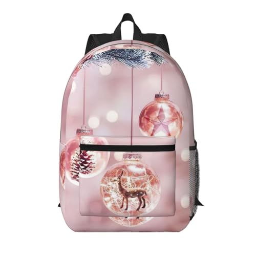 Sac à dos de voyage noir 43,2 cm avec poche motif boule de Noël rose pour ordi