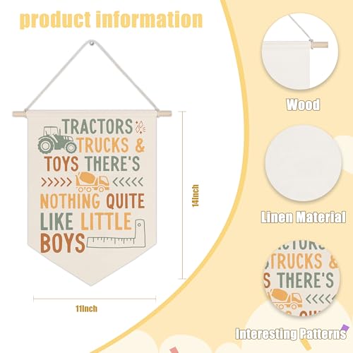 WUCHJ Boho Construction Kids Canvas Wall Banners, Construction Decor for Boys Room,Tractors Trucks Toys Construction Hanging Display Pennant Flags, Boho Playroom Wall Decor for Kids Boys Nursery Room Bedroom 11x14 Inch