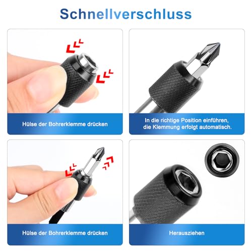 KOVSGQ Bithalter Magnetisch Bit Verlängerung Bit Halter 1/4’’ Magnetischer Schnellwechsel Bithalter Halterung Magnetisch Adapter Kompatibel mit Makita Metabo Bosch und Dewalt (6PCS(60MM))