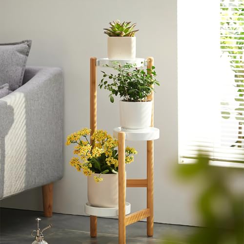 SmartMaster フラワースタンド 3段 フラワースタンド 室内 観葉植物 台 プランタースタンド 植物棚 室内外兼用 花台 木製 植木鉢 スタンド 植物置く台 盆栽棚 ガーデンラック 階段状 園芸ラック 植物 ラック プランター棚 おしゃれ ベランダ 玄関 会議室 家用 展示用 飾り棚 高さ78 cm (M)