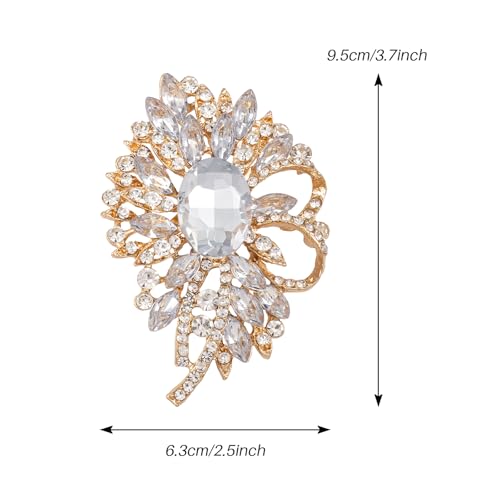 Image of SELOVO Big Large Flower Bow Brooch Scarf Decoration Brooch Pin Gold Tone