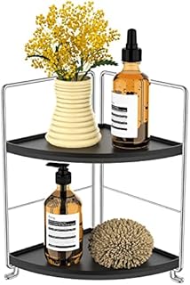 Koksi 2-Tier Bathroom Corner Organiser for Bathroom, Kitchen, Toilet, Bedroom, Makeup, Cosmetics, Countertop (Black & Silver)