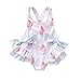 Fossen Neonate Costume da Bagno Bambina Un Pezzo con Stampa Kirin di Ghiaccio Costumi da Bagno a Righe Blu con La Spalla Volare e Frange Multicolore