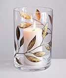Decorative Hurricane Candleholder with Etched & Painted Leaves - Elegant Home Wedding Decor - Mouth