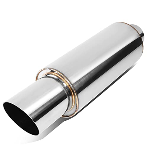 DNA MOTORING EXA-MF-005-T1 4" OD Stainless Steel Straight Through Exhaust Muffler Single Wall Diagonal Cut Universal