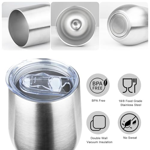 Image of MEZMUT 12oz Insulated Wine Tumbler with Lid Wine Glass Cup(Silver,1) | Double Wall Vacuum Stainless Steel Small Coffee Mug, Leakproof Metal Insulated Tumbler Cup for Champaign, Cocktail, Beer