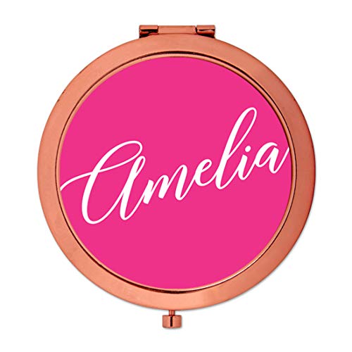 Andaz Press Personalized Rose Gold Compact Mirror Bridesmaid Wedding Gift, Fuchsia Hot Pink, 1-Pack, Bachelorette Bridal Shower Wedding Party Gifts, Custom Name