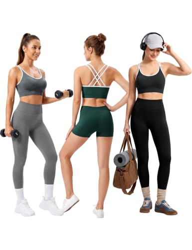 Image of VEQKING Strappy Cross Back Sports Bra for Women Removable Padded Yoga Bras | Multipack, Medium Support, Comfortable Seamless Wireless Design, Breathable Moisture-Wicking Fabric, Workout, Gym, Pilates