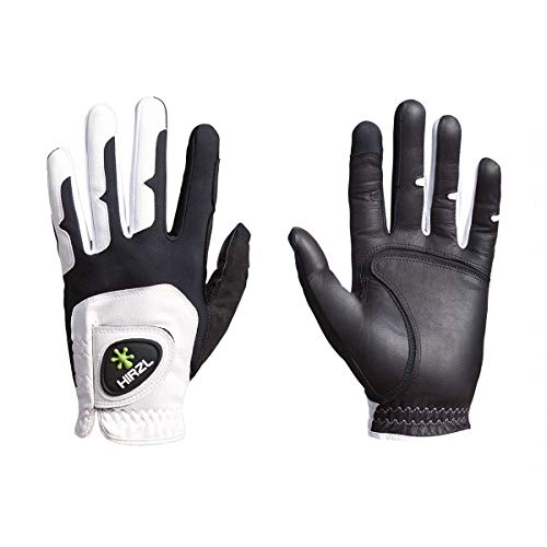 HIRZL GRIPPP FIT All Weather Mens Golf Glove (White/Black) | Kangaroo Leather & Lycra | Ultimate Grip in Wet or Dry Conditions, Worn on Left Hand, ML-XL (one Size forML, L, XL, & Cadet)