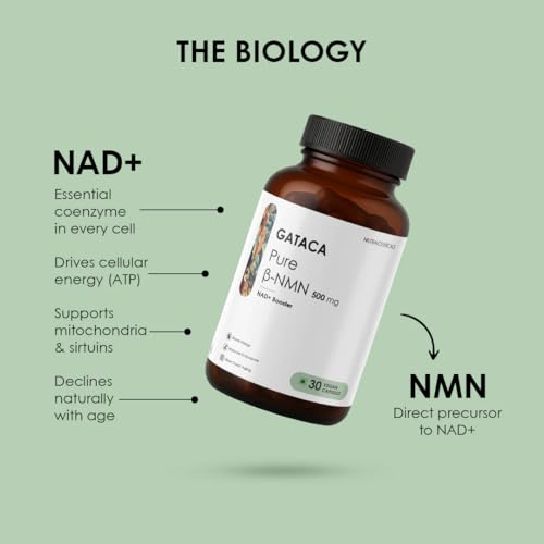 Image of GATACA Pure β-NMN 500 mg | Nicotinamide Mononucleotide Supplement for NAD+ Boost | Supports Cellular Energy Longevity & Endurance | Promotes Healthy Aging & Vitality | 30 Vegan Capsules