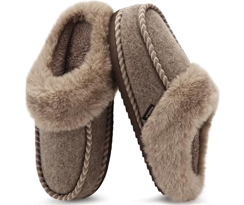 KuaiLu Womens Memory Foam Slippers with Cozy Fluff Plush Ladies Bedroom Pantuflas Comfy House Winter Moccasin Essential Trendy Slippers Comfortable Indoor Outdoor Rubber Sole Footwear (US5-11)